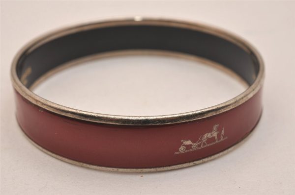 Authentic HERMES Email PM Bangle Bolduc Motif Silver Red 7084J For Sale