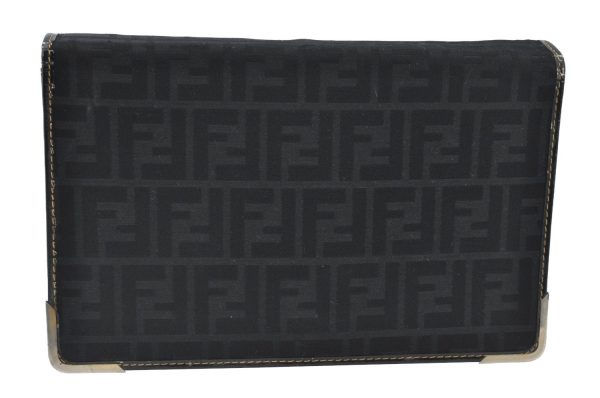 Auth FENDI Zucca 2Way Shoulder Clutch Bag Purse Canvas Leather Black Junk K8360 Sale