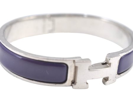 Authentic HERMES Vintage Clic H Bangle Bracelet Purple Silver 0491H Online now