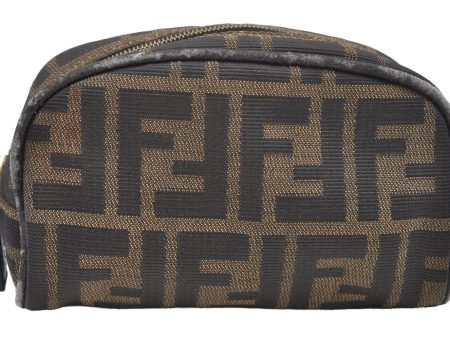 Authentic FENDI Vintage Zucca Pouch Purse Canvas Leather Brown Junk K9092 Hot on Sale