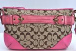 Auth COACH Signature Shoulder Cross Bag Canvas Leather F07077 Brown Pink K8250 Supply