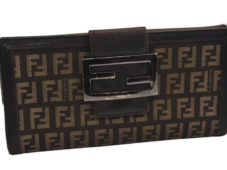 Authentic FENDI Zucchino Vintage Long Wallet Purse Canvas Leather Brown 3095J Online Sale