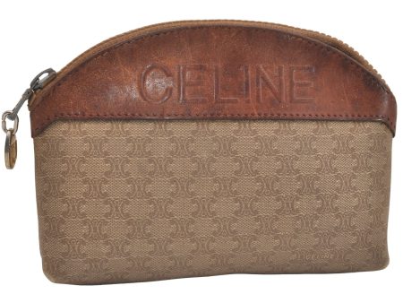 Authentic CELINE Macadam Blason Pattern Pouch Purse PVC Leather Beige 6546J Hot on Sale