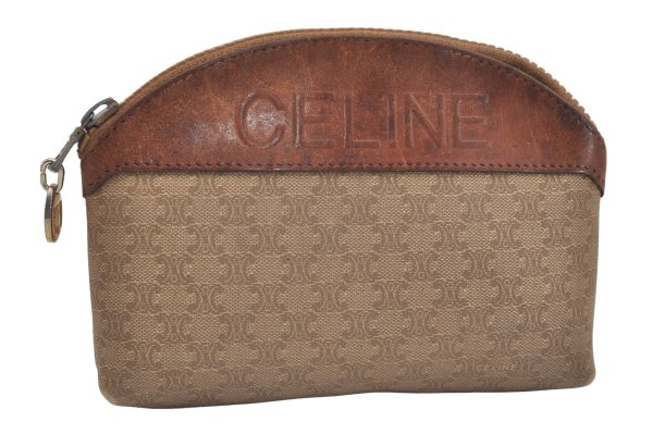 Authentic CELINE Macadam Blason Pattern Pouch Purse PVC Leather Beige 6546J Hot on Sale