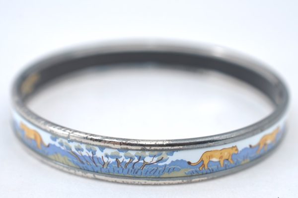 Authentic HERMES Email PM Bangle Lion Motif Silver Blue 5610G For Cheap