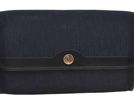 Auth Christian Dior Trotter 2Way Shoulder Clutch Bag Canvas Leather Navy 0306J Online Hot Sale