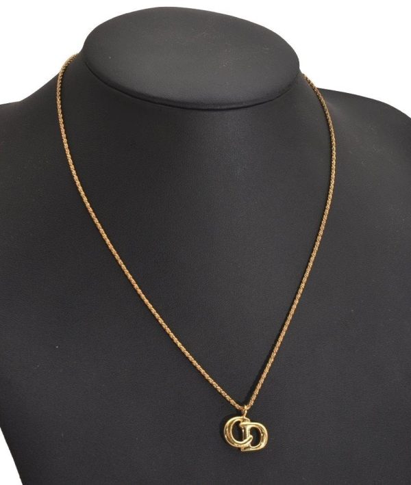 Authentic Christian Dior Gold Tone Chain Pendant Necklace CD 3071J For Cheap