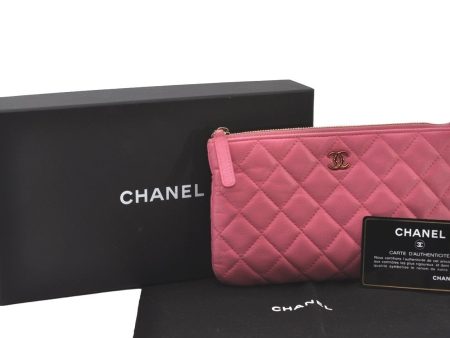 Authentic CHANEL Vintage Calf Skin Matelasse Pouch Purse Pink CC Box 0437J Sale