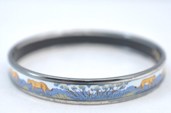 Authentic HERMES Email PM Bangle Lion Motif Silver Blue 5610G For Cheap