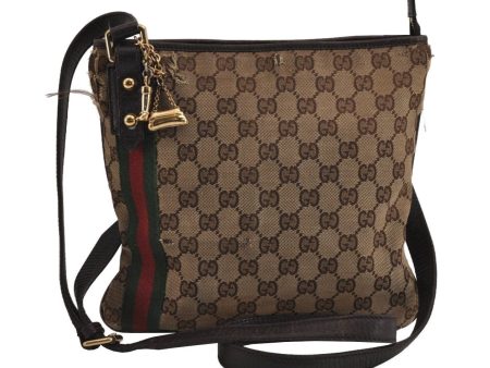 Auth GUCCI Web Sherry Line Shoulder Bag GG Canvas Leather 144388 Brown 4680J Discount