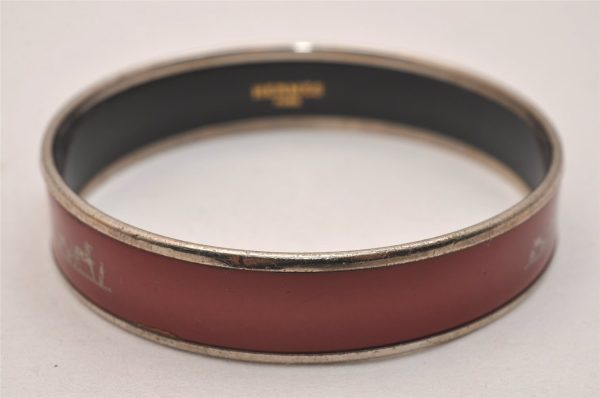 Authentic HERMES Email PM Bangle Bolduc Motif Silver Red 7084J For Sale