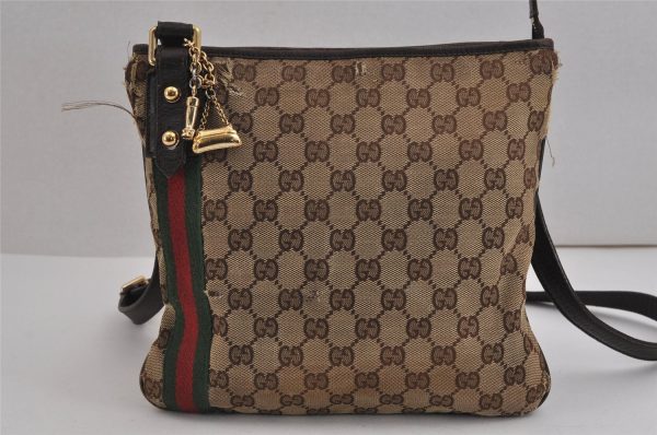 Auth GUCCI Web Sherry Line Shoulder Bag GG Canvas Leather 144388 Brown 4680J Discount