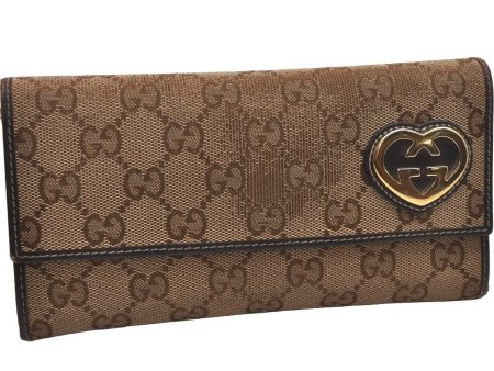 Authentic GUCCI Lovely Heart GG Canvas Leather Long Wallet 251861 Brown 4389J For Sale