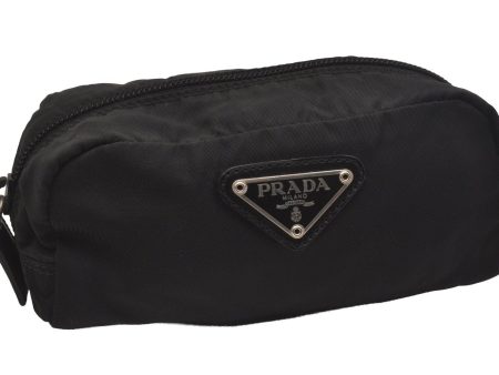 Authentic PRADA Vintage Nylon Tessuto Leather Pouch Purse Black 6888J Sale