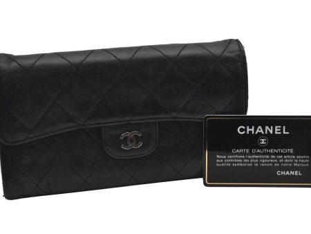 Authentic CHANEL Calf Skin Matelasse Long Wallet Purse CC Logo Black 2727J Online