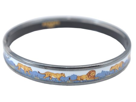 Authentic HERMES Email PM Bangle Lion Motif Silver Blue 5610G For Cheap