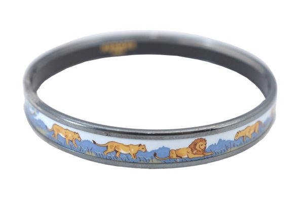 Authentic HERMES Email PM Bangle Lion Motif Silver Blue 5610G For Cheap