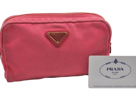 Authentic PRADA CANAPA Canvas Saffiano Leather Pouch Purse 1N0021 Pink 6964J For Sale