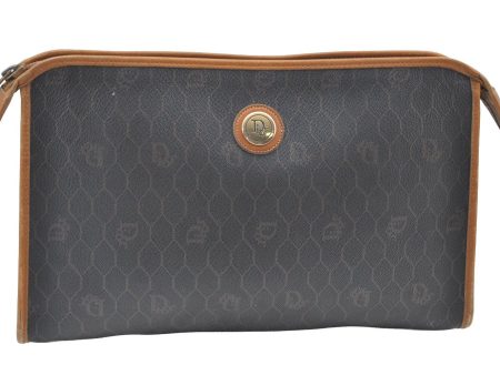 Auth Christian Dior Honeycomb Clutch Hand Bag Purse PVC Leather Black CD K8185 on Sale