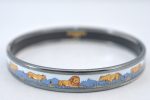 Authentic HERMES Email PM Bangle Lion Motif Silver Blue 5610G For Cheap