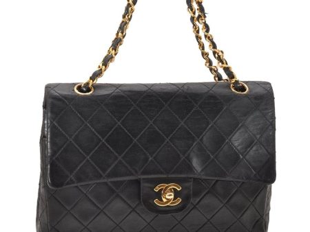 Auth CHANEL Lamb Skin Matelasse 25 Double Chain Flap Shoulder Bag Black CC 0834J Cheap