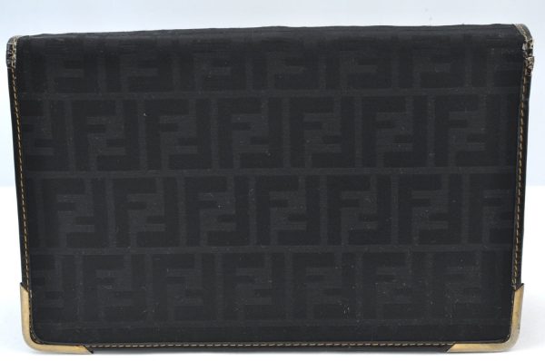 Auth FENDI Zucca 2Way Shoulder Clutch Bag Purse Canvas Leather Black Junk K8360 Sale