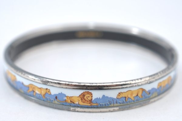 Authentic HERMES Email PM Bangle Lion Motif Silver Blue 5610G For Cheap