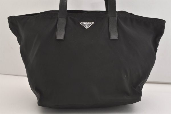 Authentic PRADA Vintage Nylon Tessuto Leather Shoulder Tote Bag Black 6585J on Sale