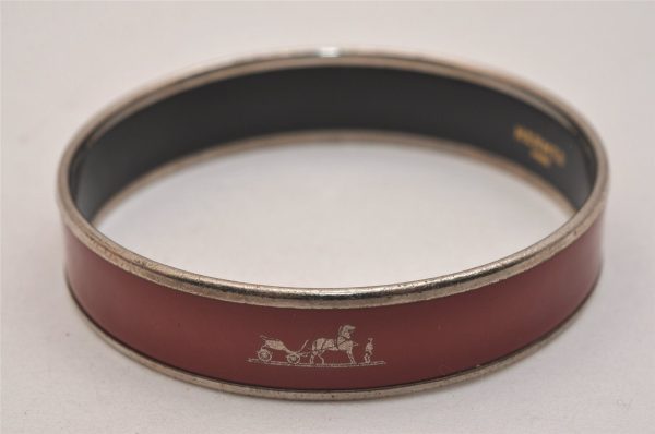 Authentic HERMES Email PM Bangle Bolduc Motif Silver Red 7084J For Sale