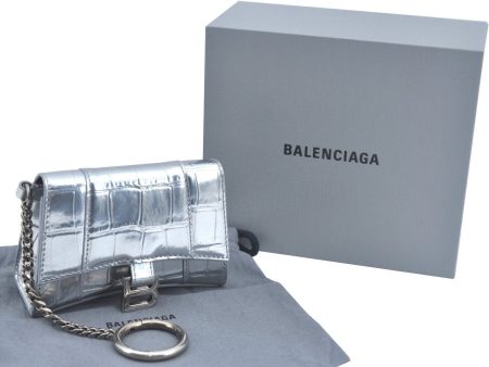 Authentic BALENCIAGA Hourglass Wallet Pouch Leather 656051 Silver Box 5381J Online Sale