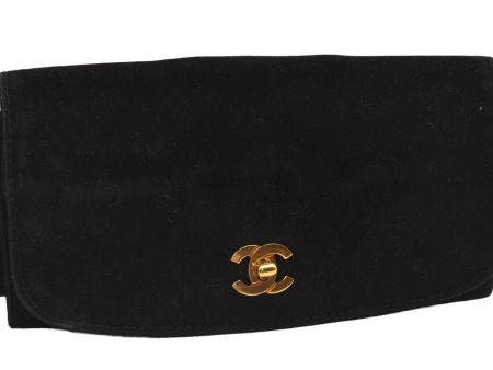 Authentic CHANEL Turnlock Velour CC Logo Cosmetic Jewelry Pouch Black 2728J For Discount