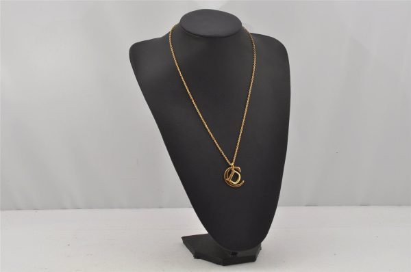 Authentic Christian Dior Gold Tone Chain Pendant Necklace CD 0143J Online now