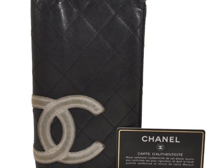 Authentic CHANEL Calf Skin Cambon Line CC Logo Bifold Long Wallet Black 4277J Discount