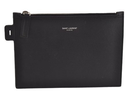 Authentic SAINT LAURENT Vintage Clutch Bag Pouch Purse Leather Black 3289J Cheap