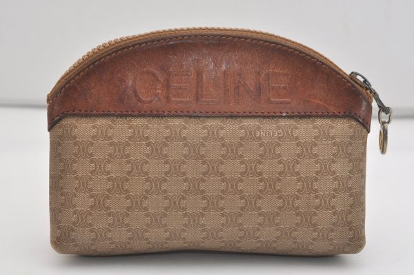 Authentic CELINE Macadam Blason Pattern Pouch Purse PVC Leather Beige 6546J Hot on Sale