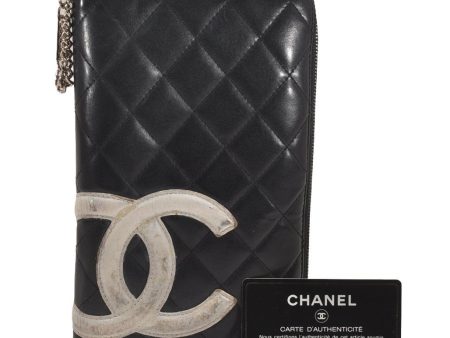 Authentic CHANEL Calf Skin Cambon Line Zippy Organizer Wallet Purse Black 4278J For Cheap