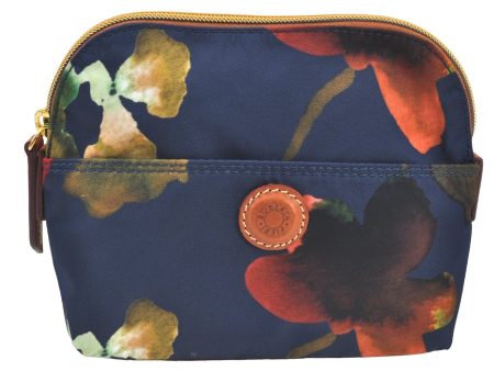 Auth Roberta Pieri Flower Motif Nylon Leather Cosmetic Pouch Purse Navy K8487 Online Hot Sale