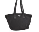 Authentic PRADA Vintage Nylon Tessuto Leather Shoulder Tote Bag Black 6585J on Sale