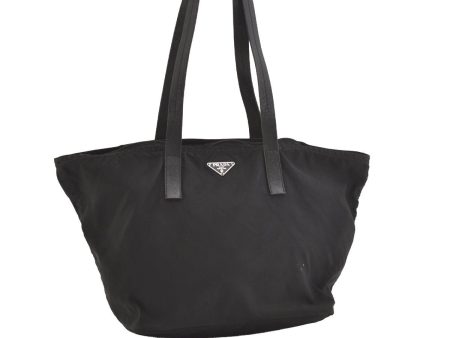 Authentic PRADA Vintage Nylon Tessuto Leather Shoulder Tote Bag Black 6585J on Sale